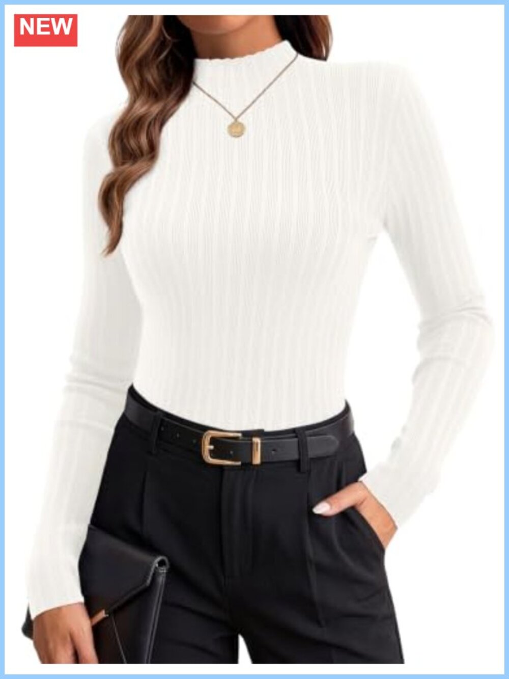 Mock Turtleneck Sweater Women Slim Fit Ribbed Knit Pullover